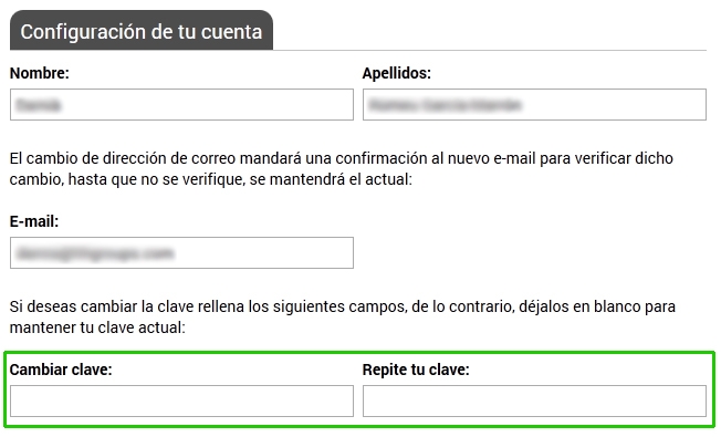 Cambiar clave de acceso