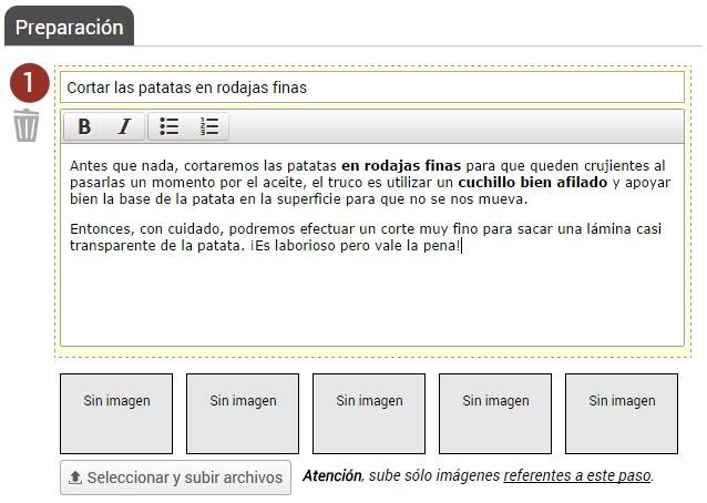 Receta por pasos formulario