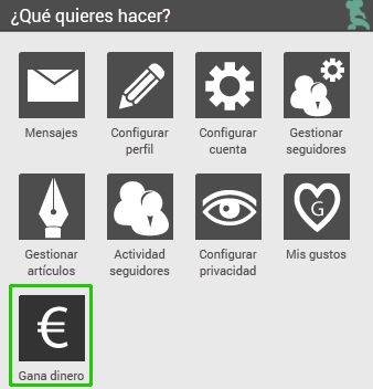 Men&uacute; usuario Ganar dinero