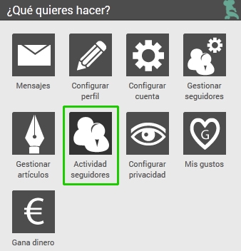 Men&uacute; usuario actividad