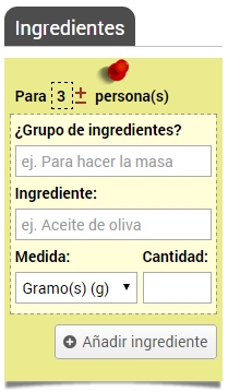 Rellenar ingredientes de receta