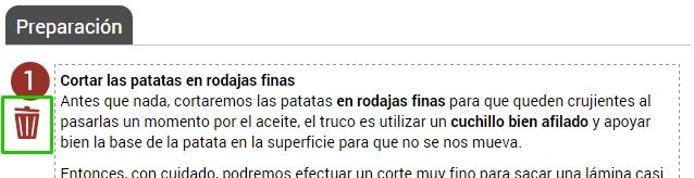 Borrar paso de la receta