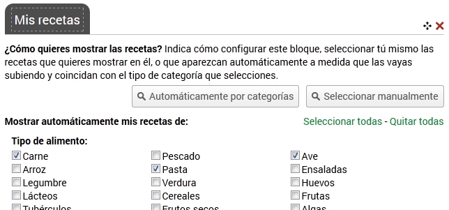Seleccionar categor&iacute;as de recetas