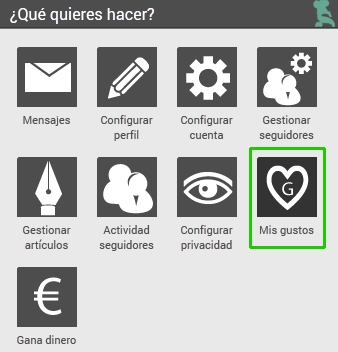 Men&uacute; usuario Mis gustos