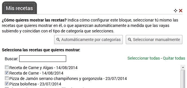 Seleccionar recetas manualmente