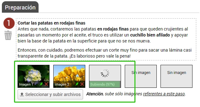 Subir im&aacute;genes de pasos