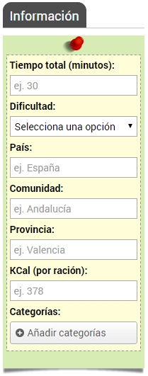 Rellenar informaci&oacute;n de la receta