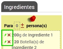 Editar y eliminar ingrediente