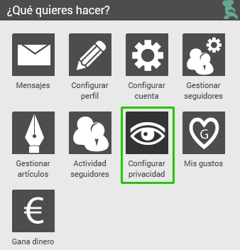 Men&uacute; usuario personal privacidad