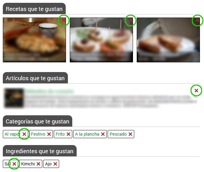 Eliminar elementos de favoritos